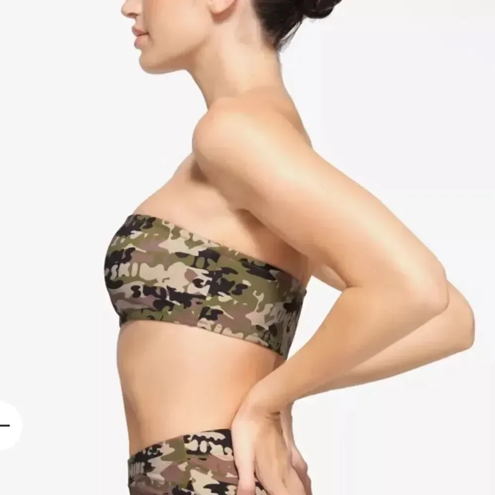 SKIMS Signature Swim Bandeau Bikini Top In Skims Logo Camo Print